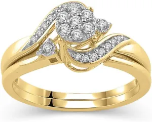 0.25 Cttw composite Diamond Wrap Bypass Engagement Bridal Ring Set in 10K Yellow Gold (I-J/I3)