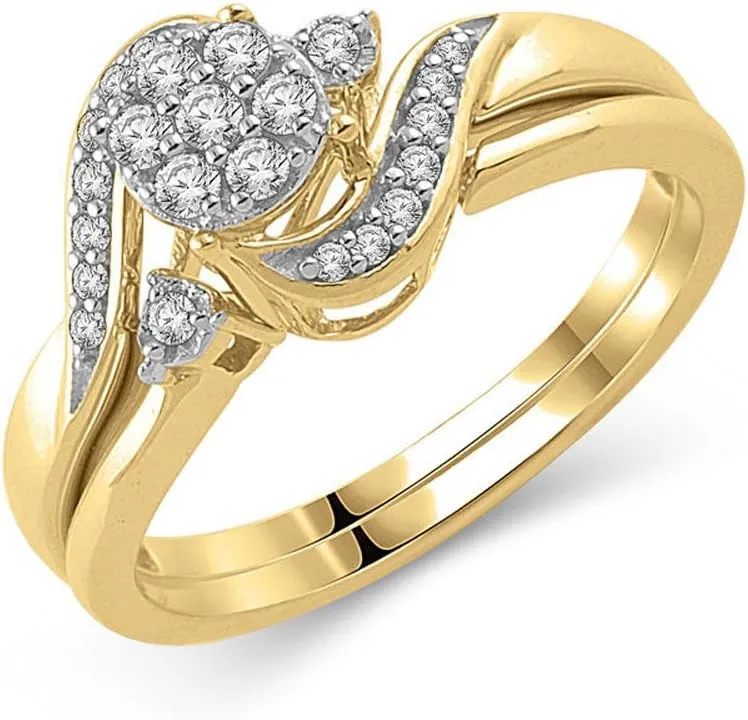 0.25 Cttw composite Diamond Wrap Bypass Engagement Bridal Ring Set in 10K Yellow Gold (I-J/I3)