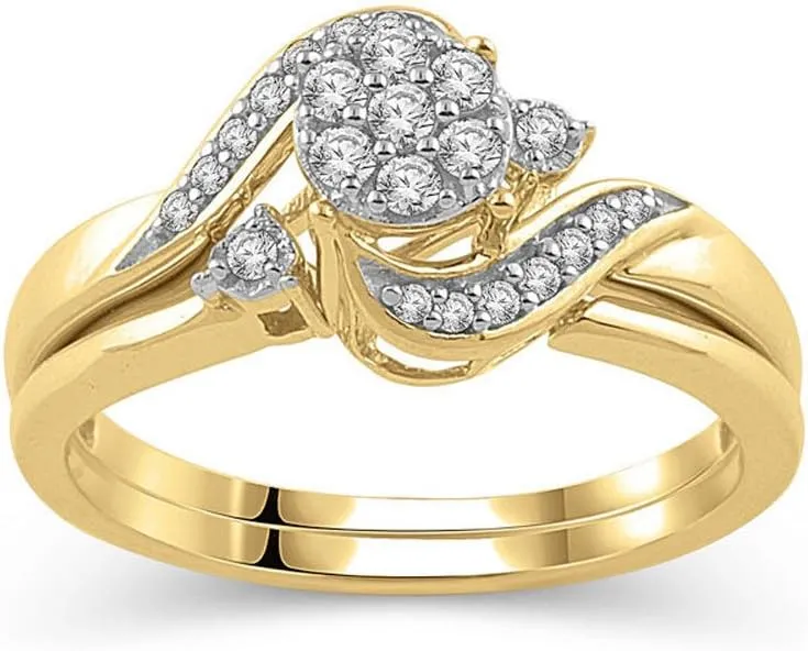 0.25 Cttw composite Diamond Wrap Bypass Engagement Bridal Ring Set in 10K Yellow Gold (I-J/I3)