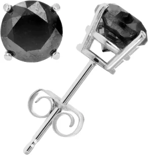0.25ct to 2ct Black Diamond Stud Earrings for Women | Made in 925 Sterling Silver | Round Prong Set | Rhodium Push Backs | Hypoallergenic, Gift-Ready Jewelry