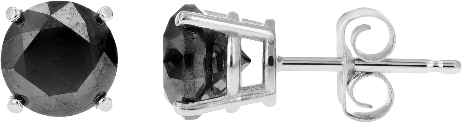 0.25ct to 2ct Black Diamond Stud Earrings for Women | Made in 925 Sterling Silver | Round Prong Set | Rhodium Push Backs | Hypoallergenic, Gift-Ready Jewelry