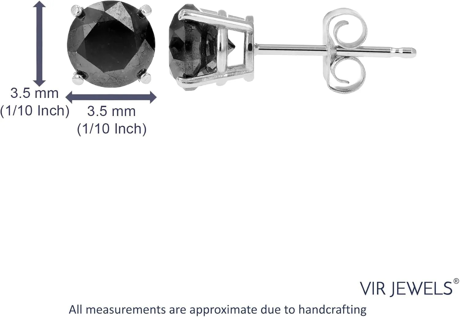 0.25ct to 2ct Black Diamond Stud Earrings for Women | Made in 925 Sterling Silver | Round Prong Set | Rhodium Push Backs | Hypoallergenic, Gift-Ready Jewelry