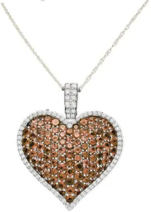 0.50 CT Round Cut Brown and White Diamond Heart Wedding Engagement Pendant Necklace with 18" Rope Chain In 14K White Gold Plated 925 Sterling Silver Gift for Womens