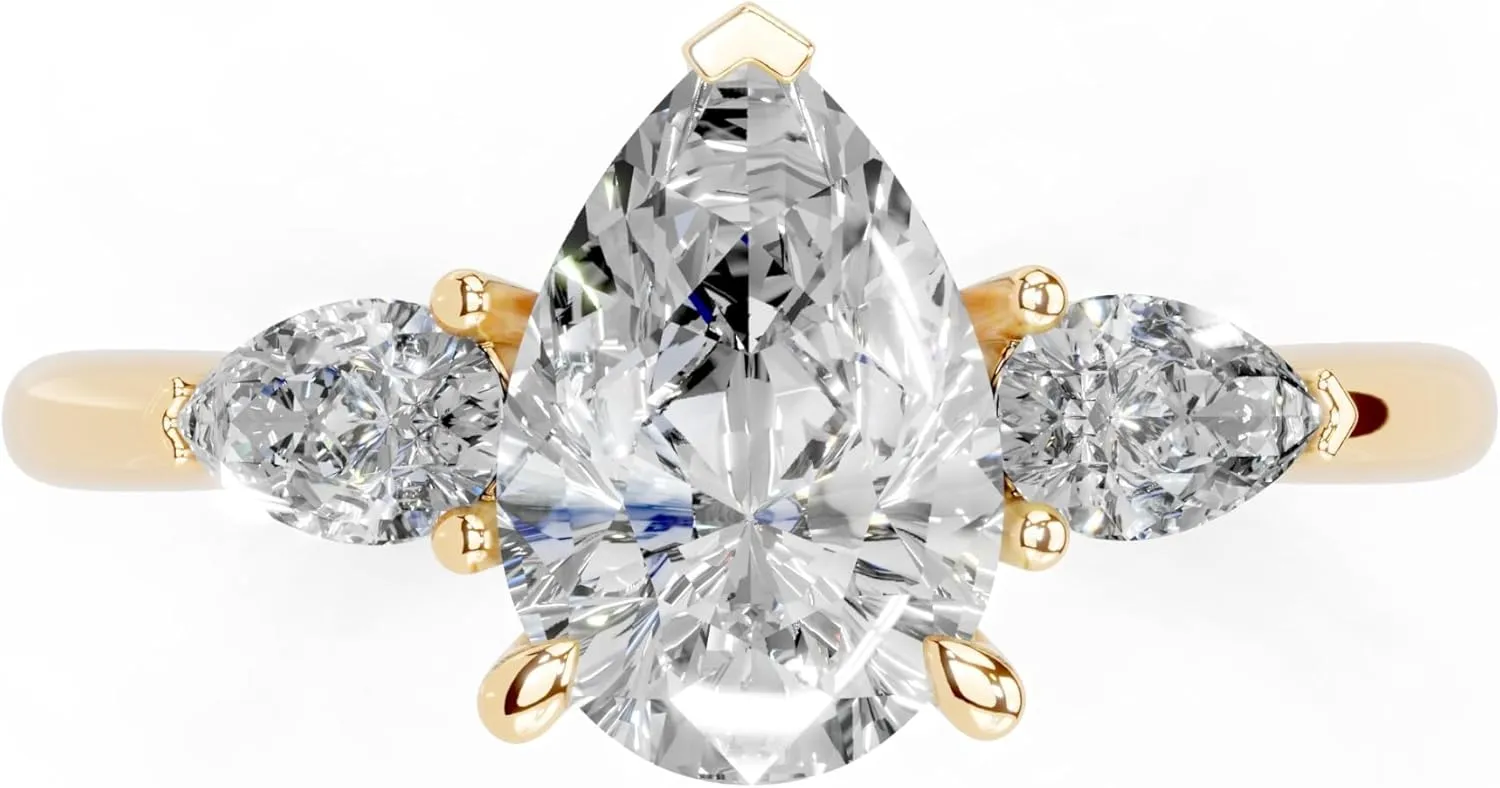 1-5 Carat 14K 18K Gold Platinum Pear Cut 3 Prong Three Stone Lab Grown Diamond Ring, Engagement, Anniversary Wedding, IGI Certified Promise Rings for Women (1-5 Ct, F-G Color, VS1-VS2 Clarity)