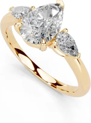 1-5 Carat 14K 18K Gold Platinum Pear Cut 3 Prong Three Stone Lab Grown Diamond Ring, Engagement, Anniversary Wedding, IGI Certified Promise Rings for Women (1-5 Ct, F-G Color, VS1-VS2 Clarity)
