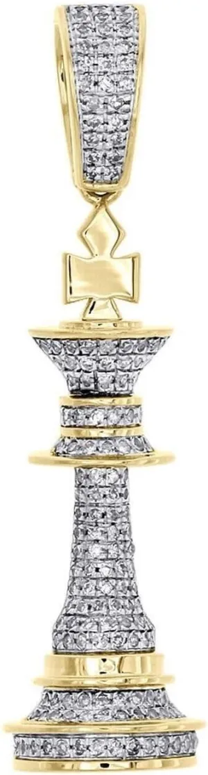 1.00Ct Simulated Diamond King Chess Piece Pendant Men's Pave 14k Yellow Gold Plated 925 Silver