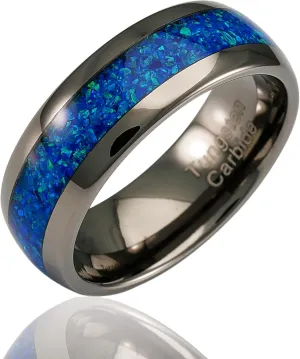 100S JEWELRY Engraved Personalized Gunmetal Tungsten Rings For Men Blue Opal Inlay Wedding Engagament Promise Band Size 6-16