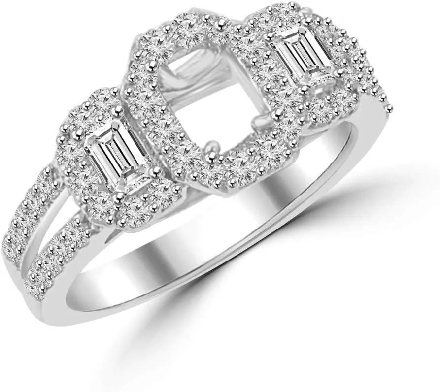 1.01 ct Ladies Round and Baguette Cut Diamond Semi Mounting Engagement Ring G Color SI-1 Clarity in Platinum