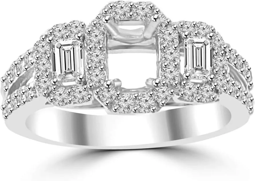 1.01 ct Ladies Round and Baguette Cut Diamond Semi Mounting Engagement Ring G Color SI-1 Clarity in Platinum