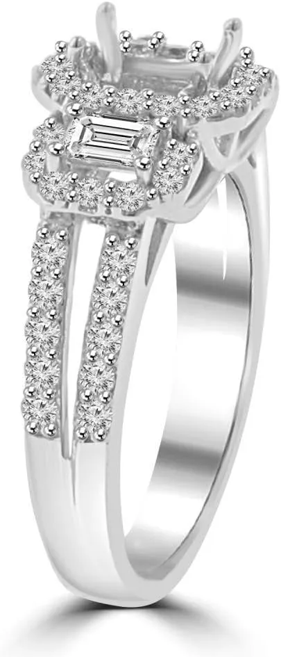 1.01 ct Ladies Round and Baguette Cut Diamond Semi Mounting Engagement Ring G Color SI-1 Clarity in Platinum