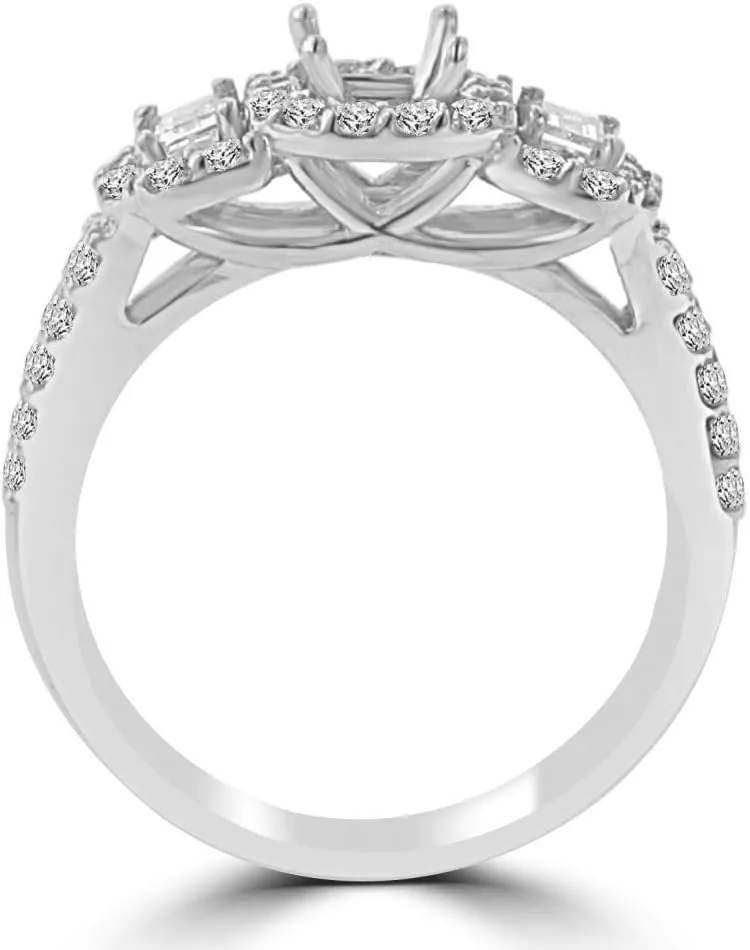 1.01 ct Ladies Round and Baguette Cut Diamond Semi Mounting Engagement Ring G Color SI-1 Clarity in Platinum