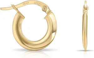 10k Solid Yellow Gold Polished Flat Edged 14mm Click-Top Hoop Earrings for Women,Minimalist Fine Jewelry
