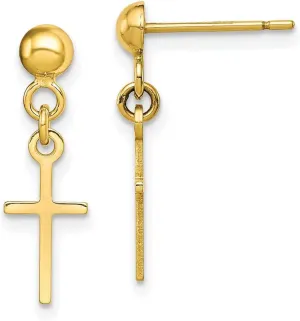 10k Solid Yellow Gold Polished Religious Faith Cross Dangle Post Earrings 20.52x6.21mm Wide-Dangle Earring for Women