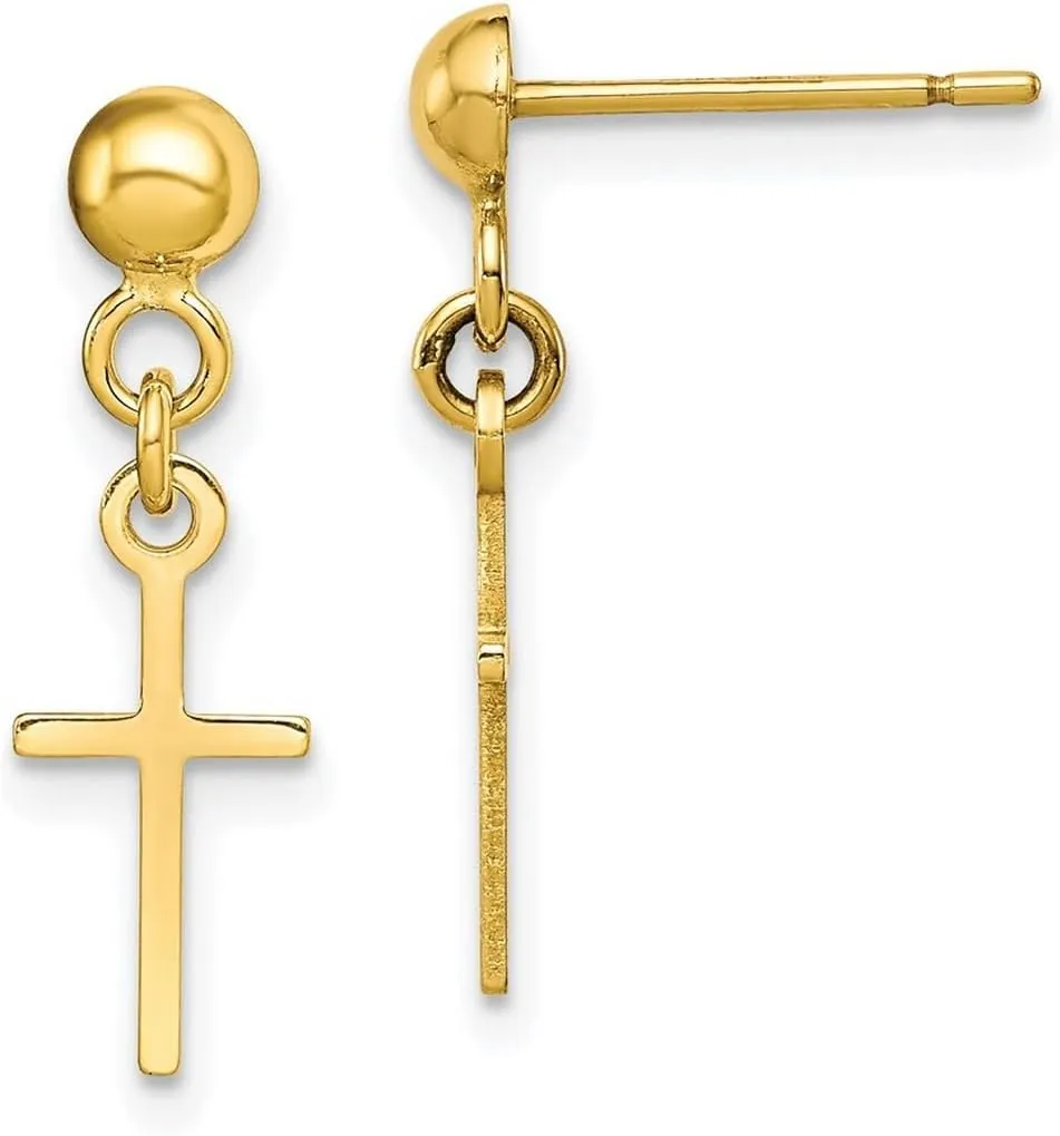 10k Solid Yellow Gold Polished Religious Faith Cross Dangle Post Earrings 20.52x6.21mm Wide-Dangle Earring for Women