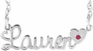 10k White Gold 1.5mm Round Shape Birthstone Script Nameplate Personalized Necklace Fine Jewelry for Women Gifts for Her (26x8mm), 18"