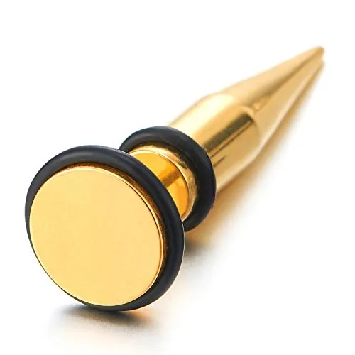10MM Gold Color Circle Stud Earrings in Stainless Steel for Men and Women, Long Spiked Screw Back
