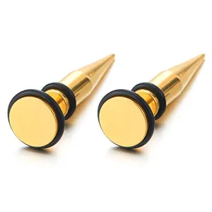 10MM Gold Color Circle Stud Earrings in Stainless Steel for Men and Women, Long Spiked Screw Back