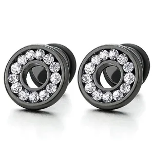 10MM Mens Womens Stud Earrings Steel Cheater Fake Ear Plugs Gauges Screw Back with Cubic Zirconia, 2pcs