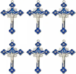 10pcs Cross with Jesus Alloy Enamel Pendants Metal for Religion 55x35mm-default