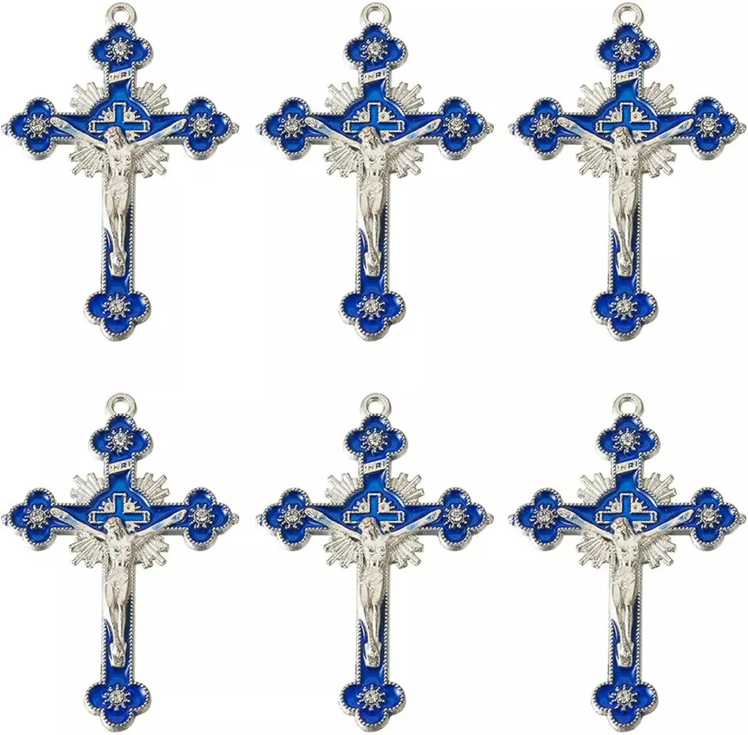 10pcs Cross with Jesus Alloy Enamel Pendants Metal for Religion 55x35mm-default
