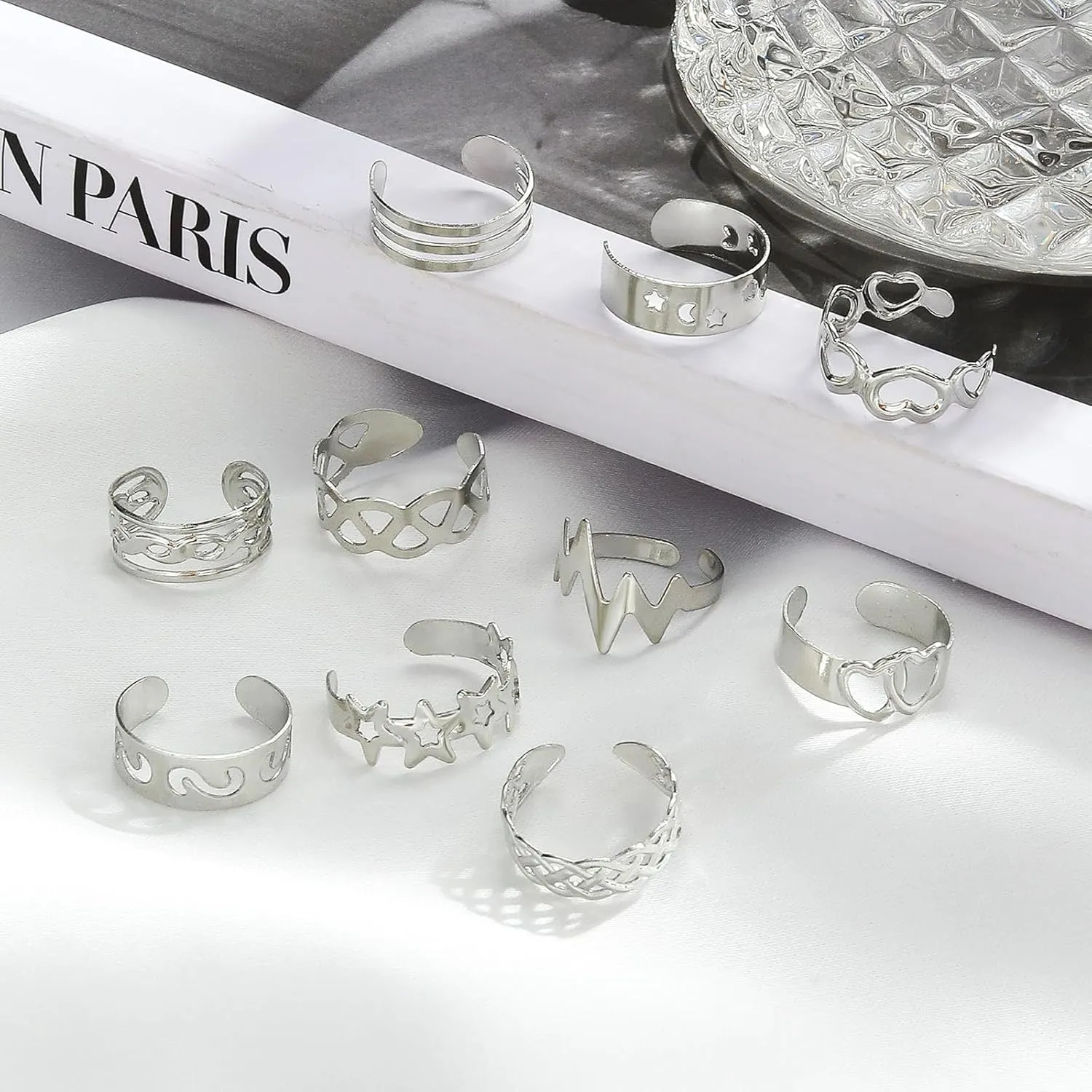 10PCS Gold Toe Rings for Women Adjustable Band Toe Rings Non Tarnish Moon Star Toe Rings Heart InfinityToe Ring Summer Beach Toe Jewelry