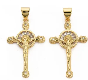 10Pcs Nickel Free Brass Micro Pave Cubic Zirconia Cross Jesus Pendants 29x17.5mm