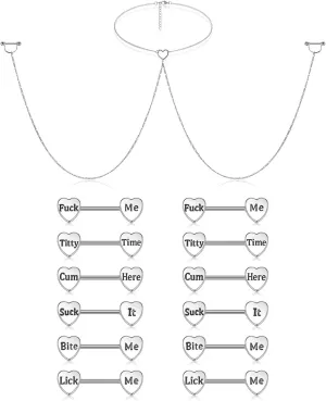 12 Pieces Nipple Rings and Nipple Ring with Choker Necklaces Set, Stainless Steel Tongue Nipple Rings Barbell Heart Shape 14 G Body Barbells Piercing Jewelry for Women (Silver)