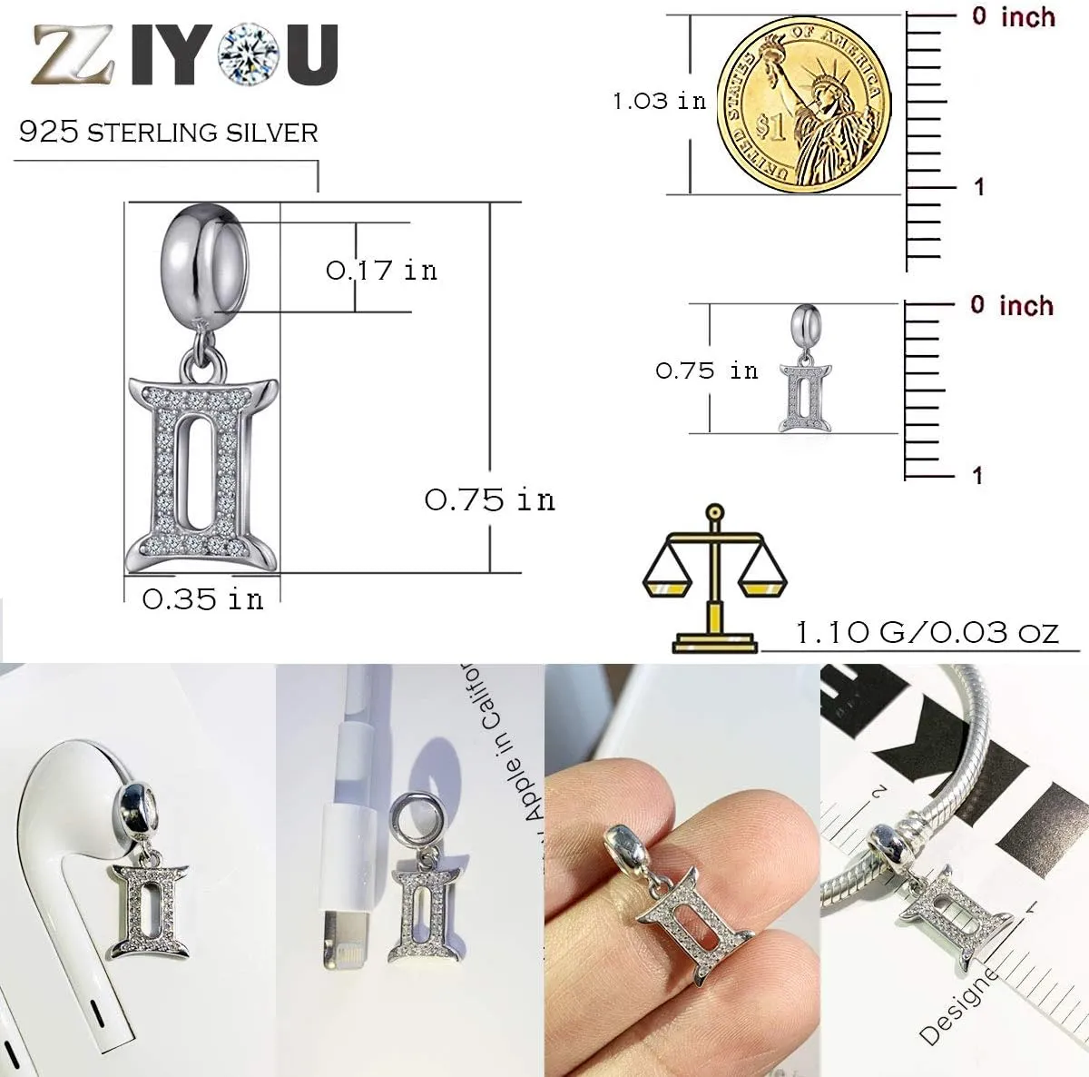 12 Zodiac Sign Charms for Charm Bracelets - 925 Sterling Silver Constellation/Horoscope Pendants