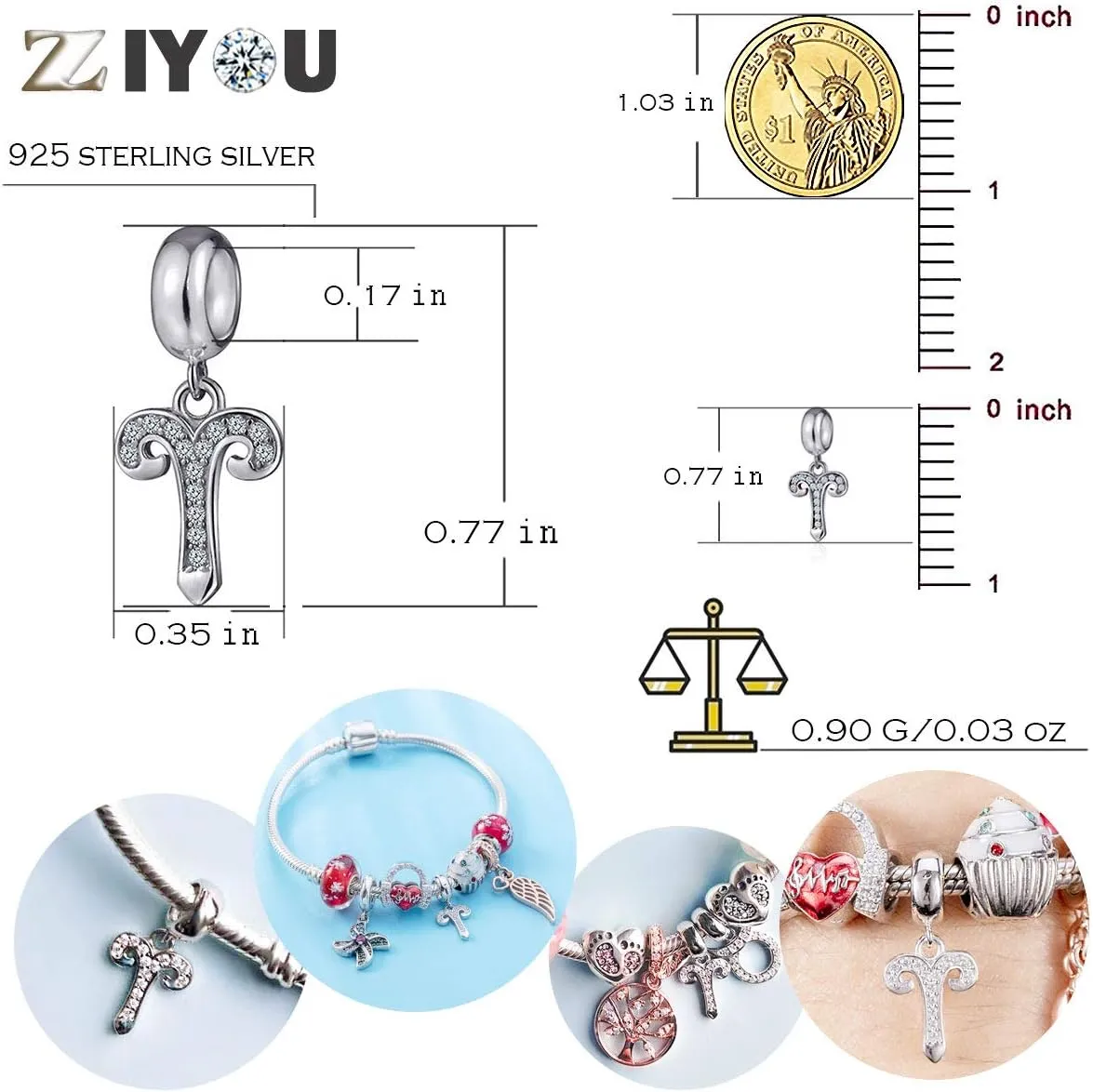 12 Zodiac Sign Charms for Charm Bracelets - 925 Sterling Silver Constellation/Horoscope Pendants