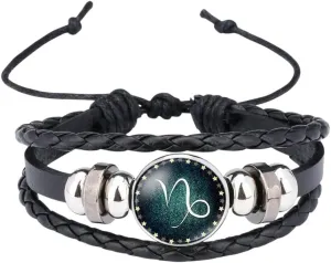 12 Zodiac Sign Glow in The Dark Bracelet & Bangle for Women Men Glass Constellations Charm Leather Rope Chains Fashion Jewelry