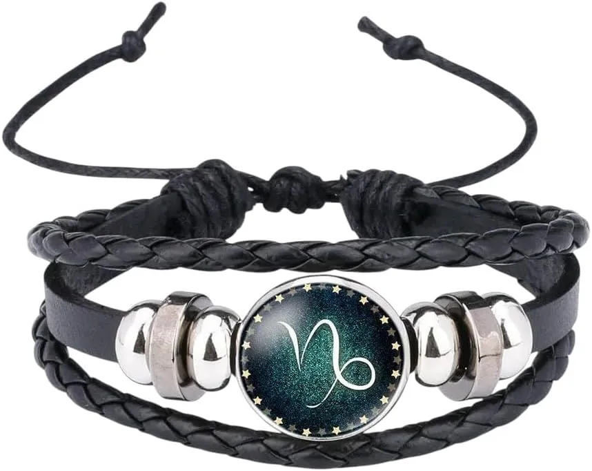 12 Zodiac Sign Glow in The Dark Bracelet & Bangle for Women Men Glass Constellations Charm Leather Rope Chains Fashion Jewelry