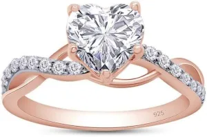 1.20 CT Heart Cut Simulated White Diamond Infinity Wedding Engagement Ring In 14K Rose Gold Plated 925 Sterling Silver Gift for Womens