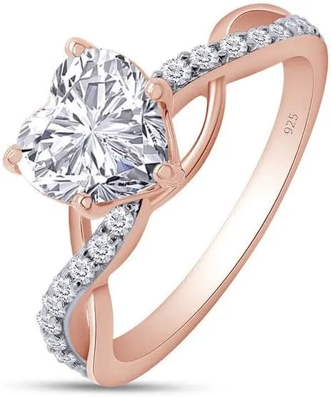 1.20 CT Heart Cut Simulated White Diamond Infinity Wedding Engagement Ring In 14K Rose Gold Plated 925 Sterling Silver Gift for Womens