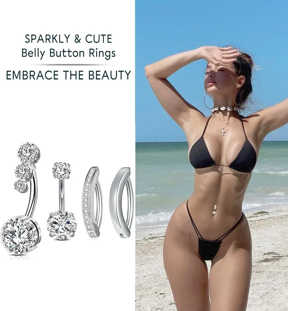 14G Belly Button Ring for Women Hypoallergenic 316L Surgical Stainless Steel Clicker Belly Ring CZ Belly Button Piercing Jewelry Navel Ring