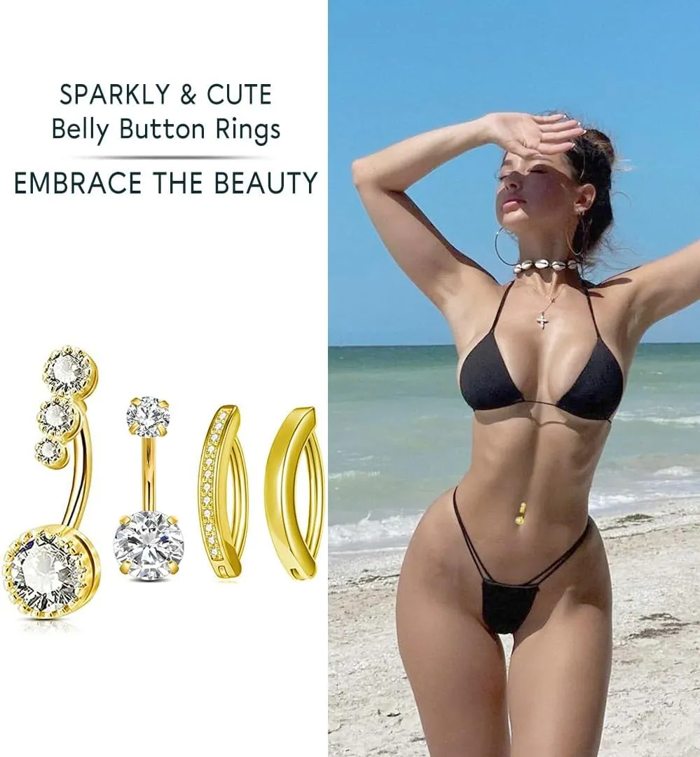 14G Belly Button Ring for Women Hypoallergenic 316L Surgical Stainless Steel Clicker Belly Ring CZ Belly Button Piercing Jewelry Navel Ring