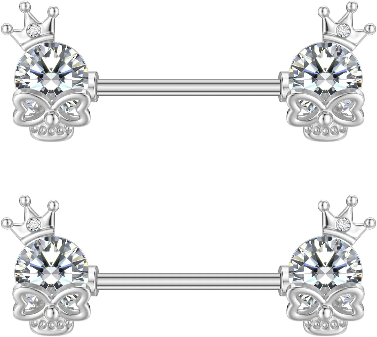 14G Skull Nipple Rings for Women Surgical Steel Clear Diamond Crown Nipple Studs Straight Bar Barbell Nipplerings Body Piercing Jewelry
