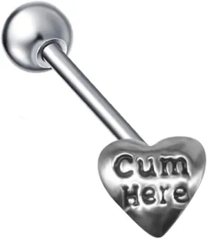 14G Surgical Steel Heart Tongue Ring for Women Girls Letter Cum Here Naughty Words Love Heart Tongue Piercing Studs Straight Bar Barbell Body Piercing Jewelry