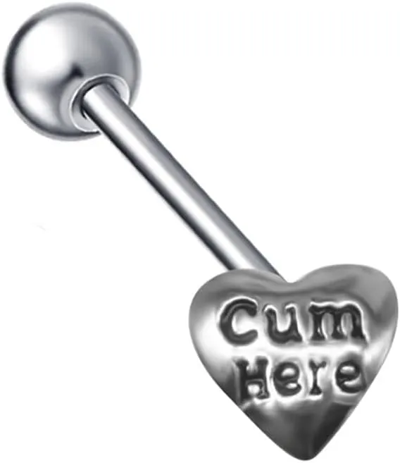14G Surgical Steel Heart Tongue Ring for Women Girls Letter Cum Here Naughty Words Love Heart Tongue Piercing Studs Straight Bar Barbell Body Piercing Jewelry