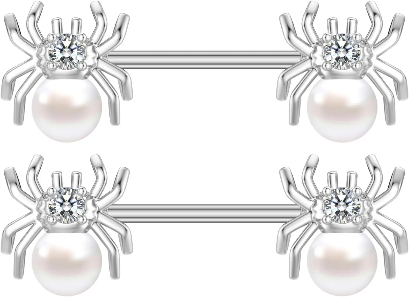 14G White Spider Nipple Rings for Women Surgical Stainless Steel Pearl CZ Spiders Nipplerings Nipple Shield Studs Barbells Halloween Body Piercing Jewelry