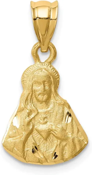 14K Brushed & Diamond-cut Jesus Pendant, 14k Yellow Gold