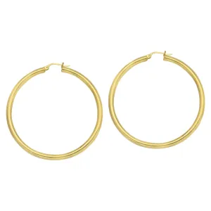 14K Gold 40mm x 3mm Polished Hoop Earrings w/ Snap Bar