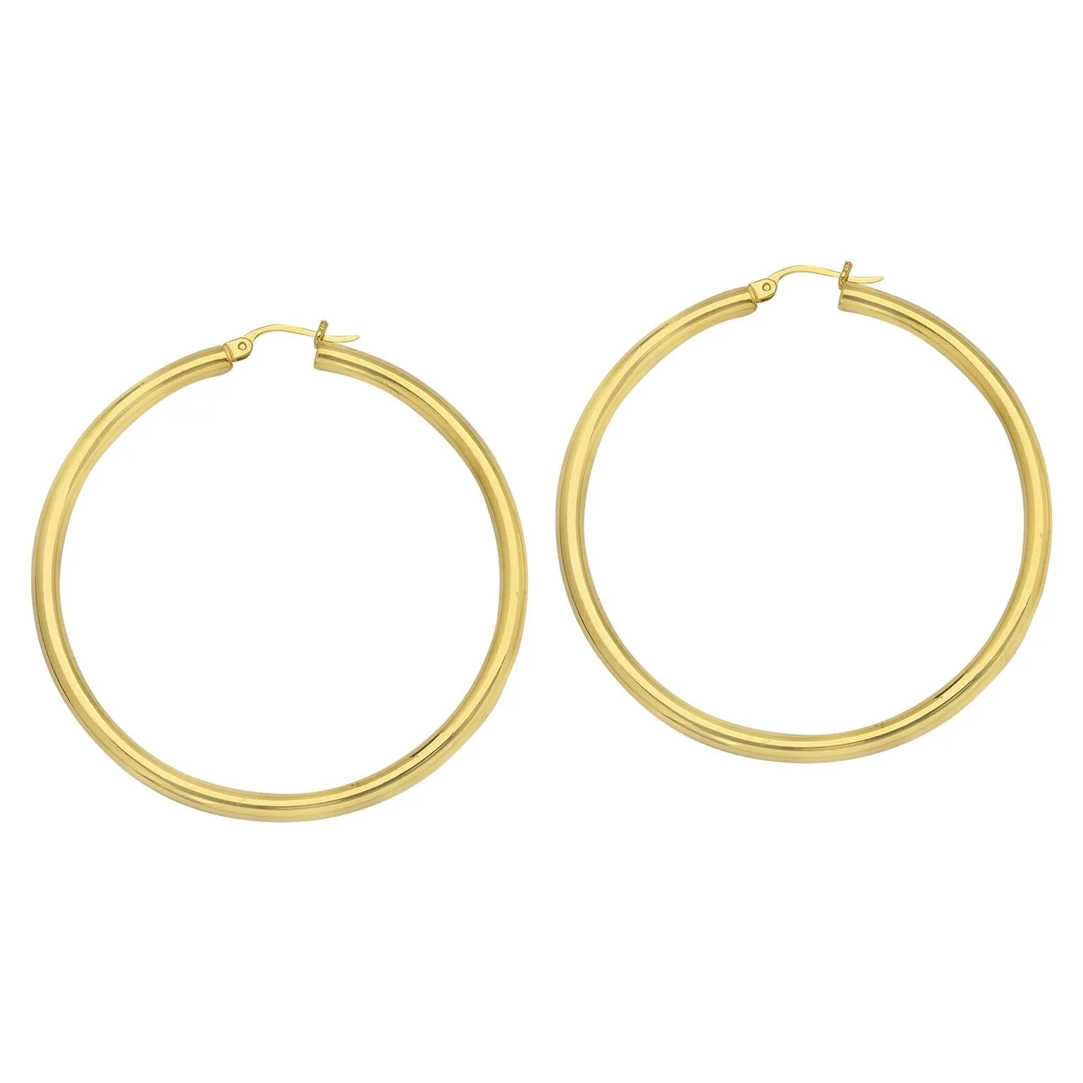 14K Gold 40mm x 3mm Polished Hoop Earrings w/ Snap Bar