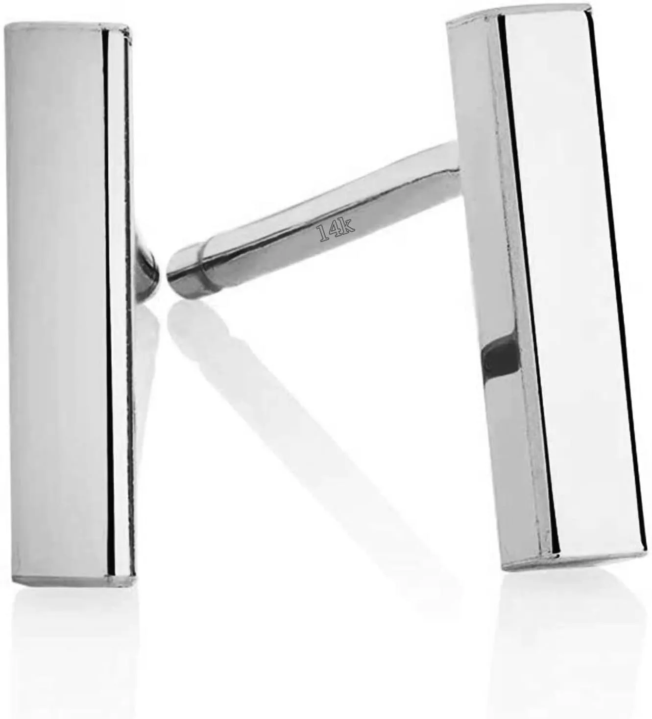 14k Gold Bar Earrings Polished Stud 12mm Line Stick Minimalist Earrings