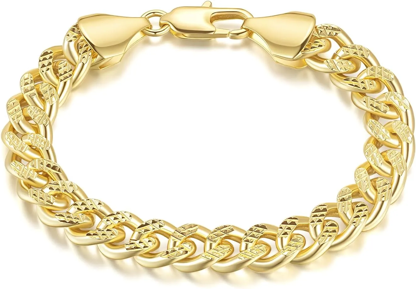 14K Gold Bracelets for Women Chunky Bracelet for Mens Non Tarnish Charm Cuban Link Chain for Womens Men Trendy Jewelry 5 Sizes 6.5/7/7.5/8/9in
