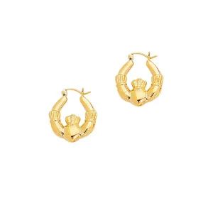 14K Gold Claddagh Hoop Earrings