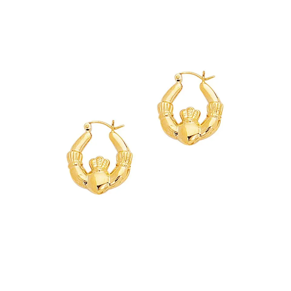 14K Gold Claddagh Hoop Earrings