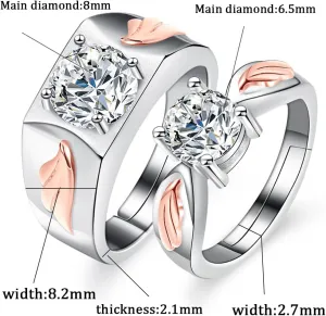 14K Gold Diamond Promise Rings for Couples Set,1/2 Carat VVS1 D-color Adjustible Engagement Ring,Dual-Tone Angel Wings,Ideal for Proposing to Your Beloved