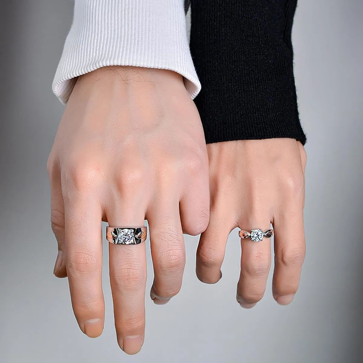 14K Gold Diamond Promise Rings for Couples Set,1/2 Carat VVS1 D-color Adjustible Engagement Ring,Dual-Tone Angel Wings,Ideal for Proposing to Your Beloved