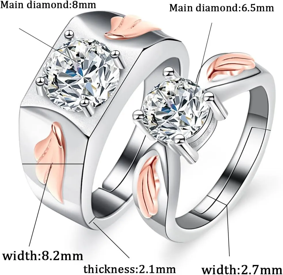 14K Gold Diamond Promise Rings for Couples Set,1/2 Carat VVS1 D-color Adjustible Engagement Ring,Dual-Tone Angel Wings,Ideal for Proposing to Your Beloved