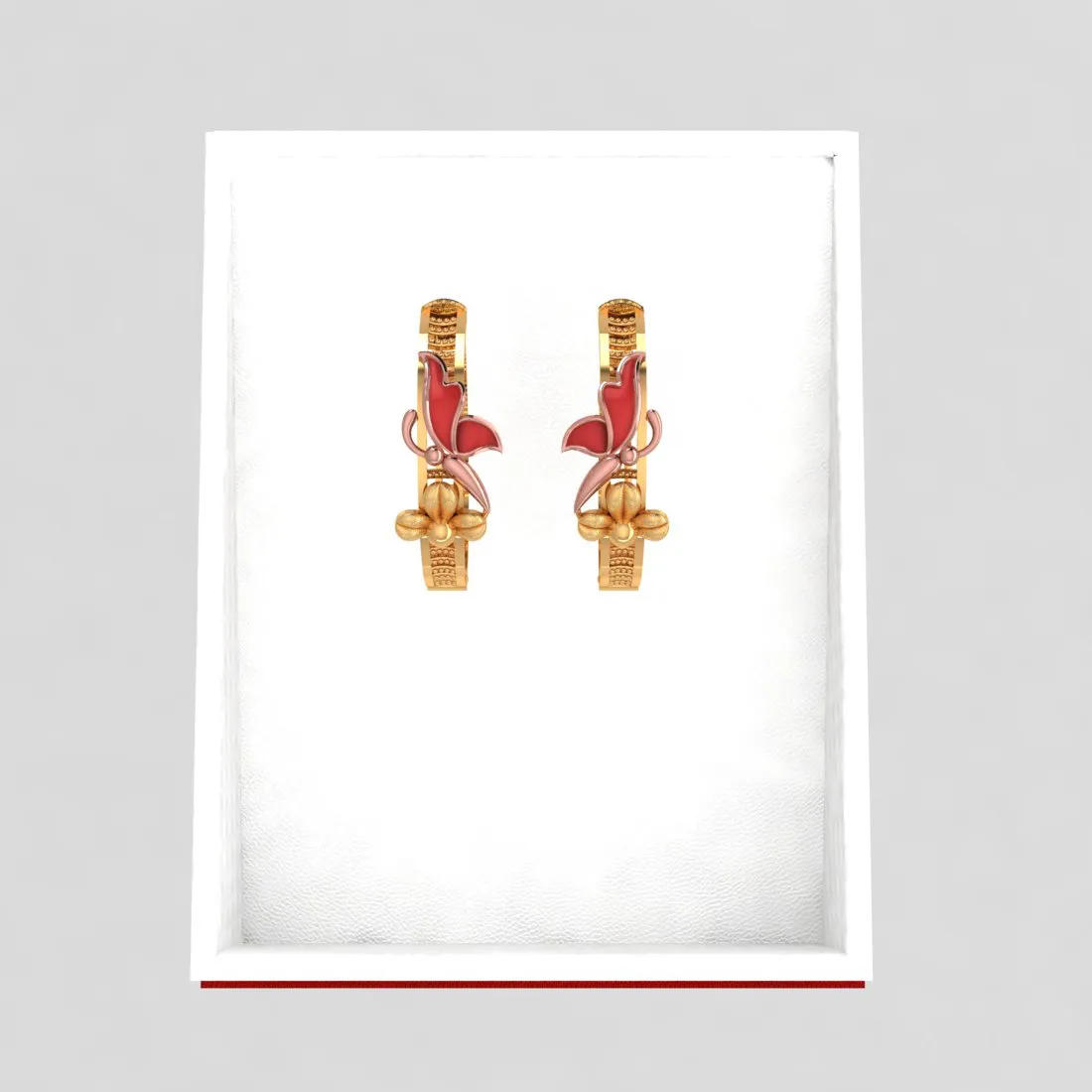 14k Gold Earrings With Yellow Gold Butterfly On A Flower Design
